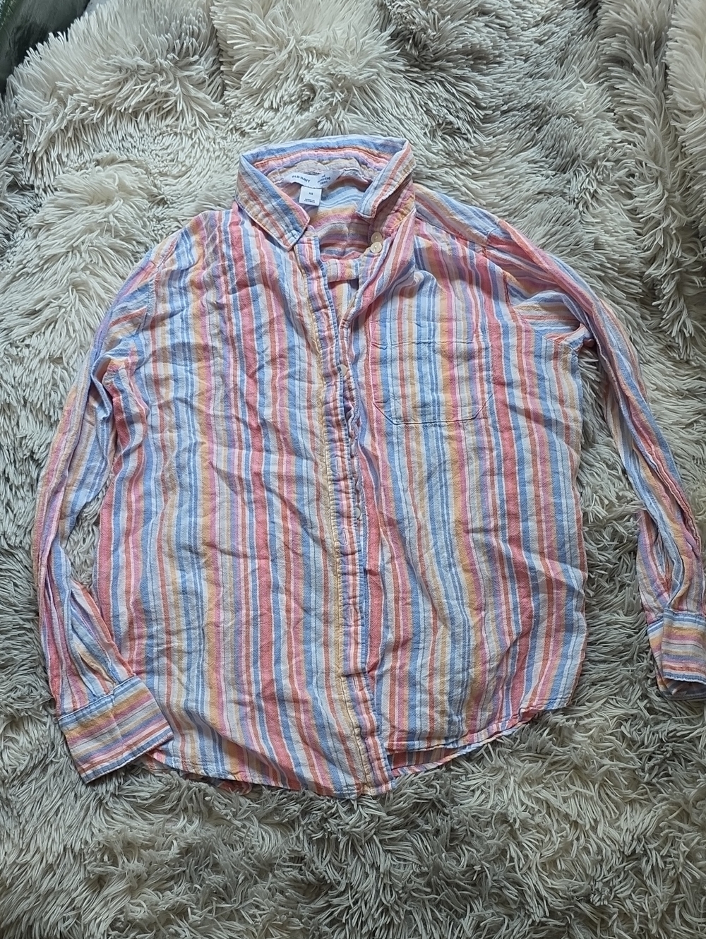 Old Navy Multicolor Striped Button-Down Shirt — Pink, Blue, Yellow